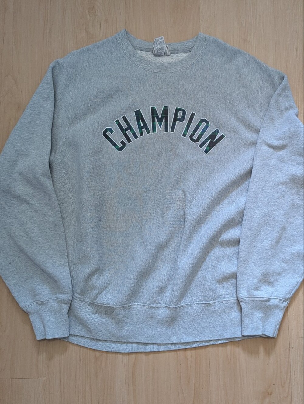 Champion UO Exclusive Plaid Fill Logo Reverse Weave Crewneck  Gray Large